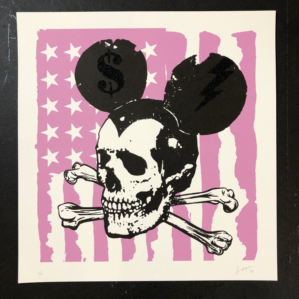 Misfit Mickey Pink Flag - Pink &amp; Black Glitter Dust